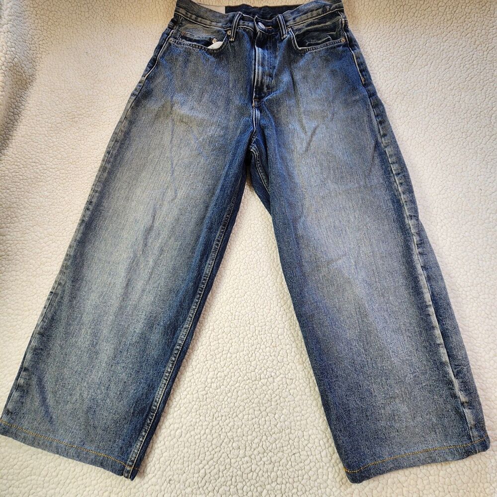 H&M Baggy Jeans Men’s Size 31x25 Hemmed Blue Faded Wide Leg Denim